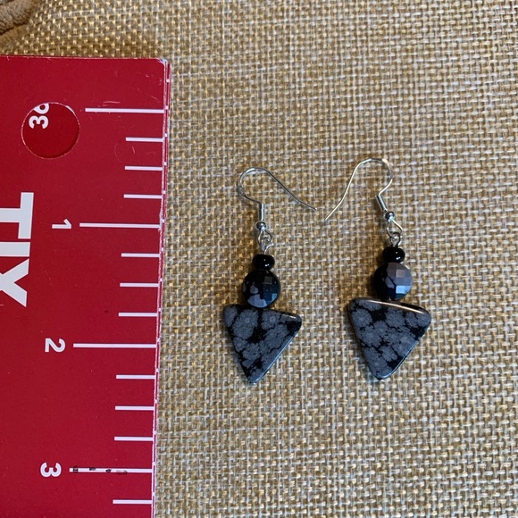 Spirit Guide snowflake obsidian earrings, sterling NWT - Picture 3 of 5